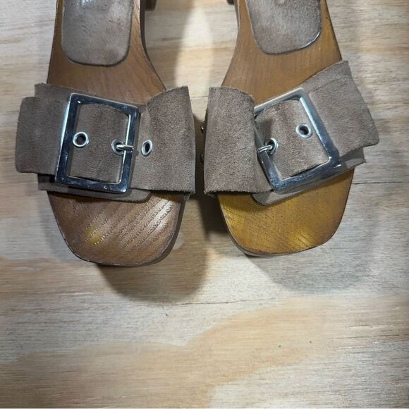 Anthropologie Suede Open Toe Buckle Slide Sandals Women’s Size 6.5 - Picture 5 of 7